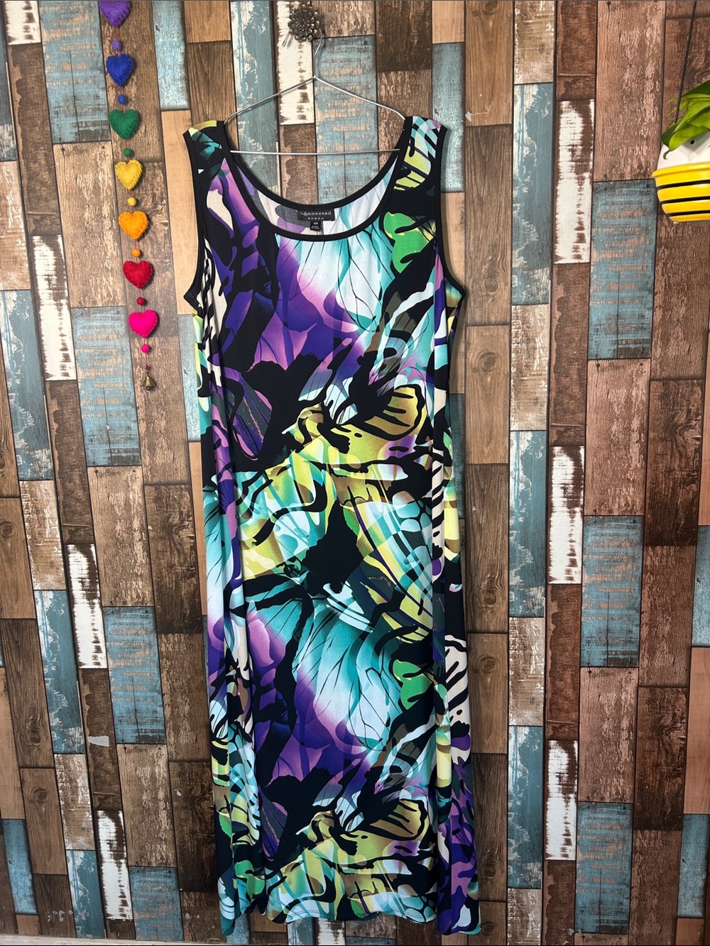 Sleeveless Maxi Dress in Teal, Purple & Green - Casual Shift